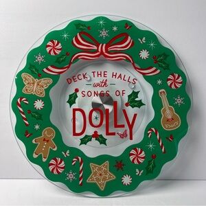 Dolly Parton Festive 12” Lazy Susan Wreath Design - Green Red Gingerbread Guitar